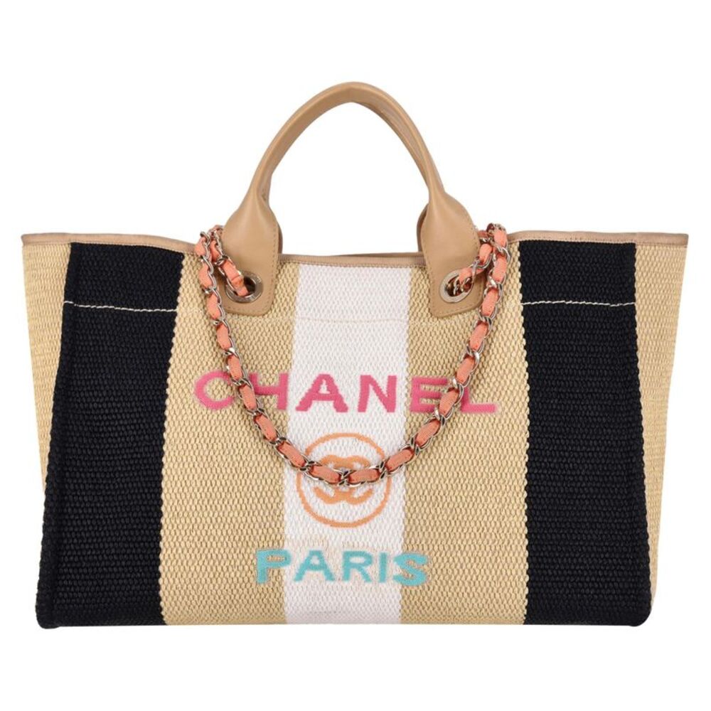 Chanel Cruise 2020 Ltd Edition Striped Raffia Deauville Large Tote Bag